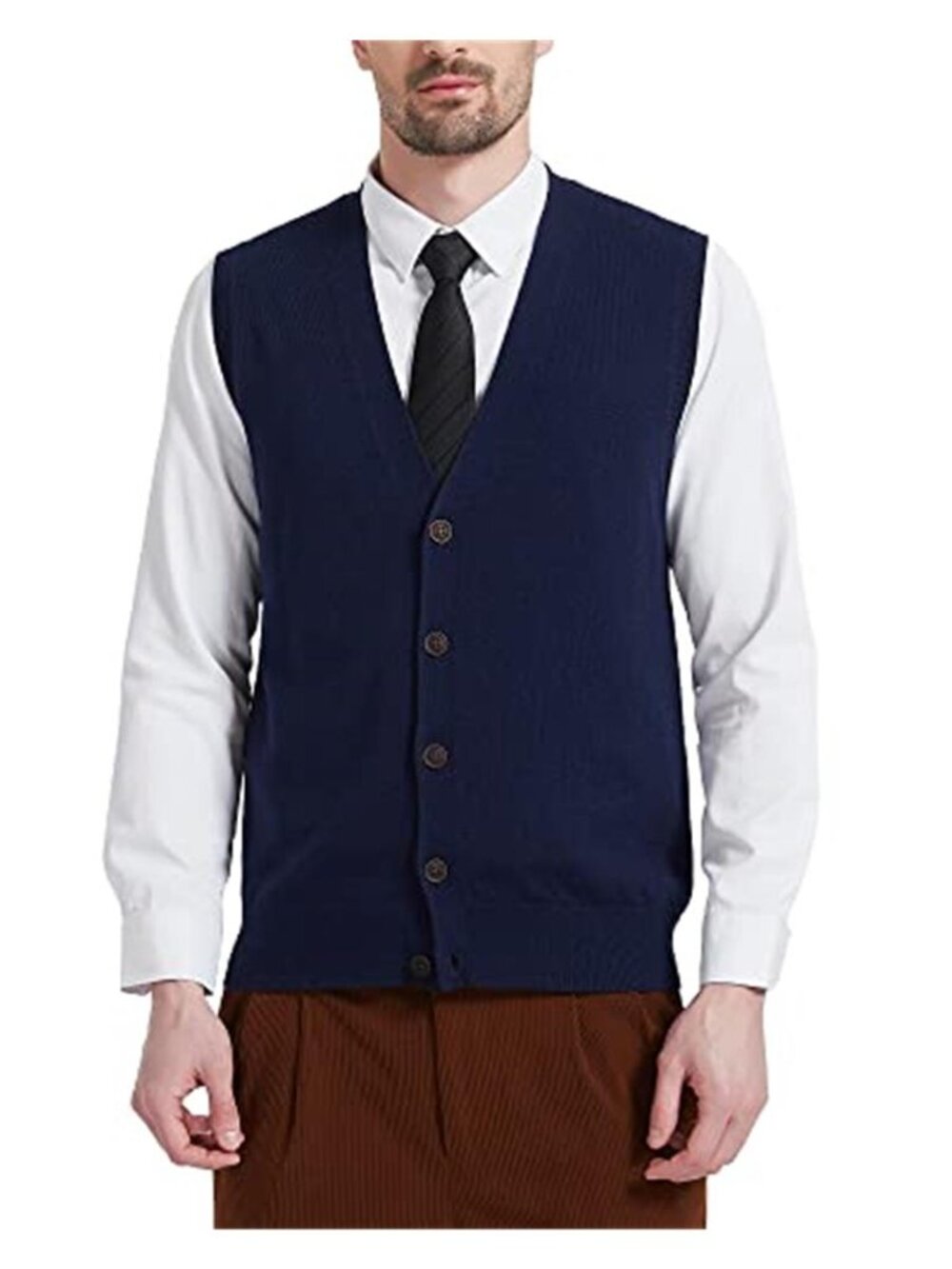 Men's Sweater Vest Wool Blend V-Neck Button Sleeveless Cardigan Vest Sweater